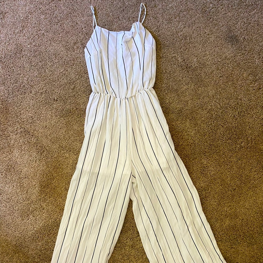 White with black stripe jumpsuit